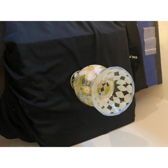 Tracy Porter Hand Painted Vase | Whimsical Floral Glass Trumpet Vase | Checkerbo - Picture 4 of 5